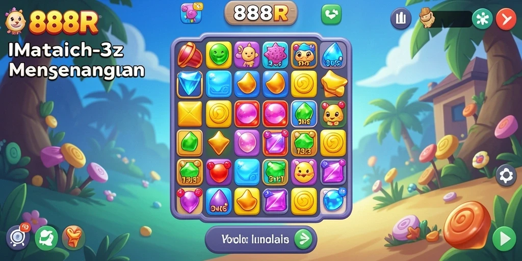 Gameplay seru Match-3 di dalam 888R yang penuh warna.