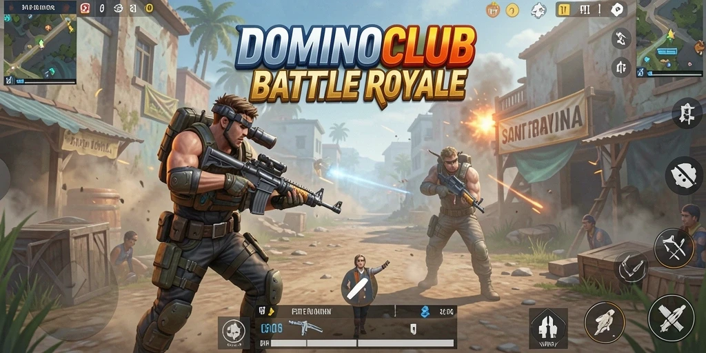 Screenshot utama DOMINOCLUB menampilkan intensitas aksi Battle Royale.