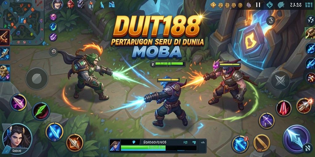 Tampilan gameplay seru dari DUIT188 dalam pertempuran MOBA.