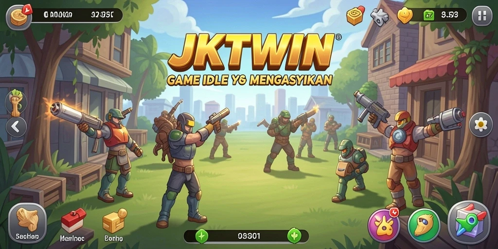 Tangkapan layar gameplay JKTWIN yang menunjukkan kemajuan karakter Idle.