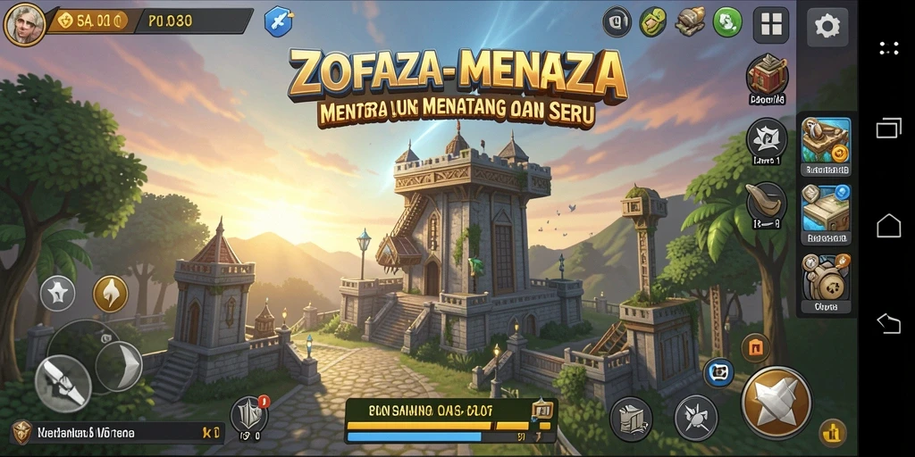 Tampilan gameplay ZOFAZA yang mendebarkan dalam pertahanan menara.